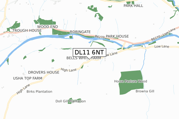 DL11 6NT map - small scale - OS Open Zoomstack (Ordnance Survey)