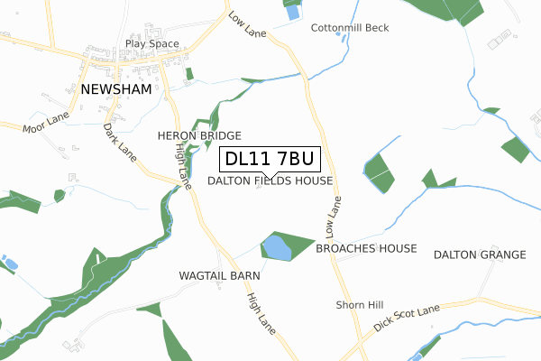 DL11 7BU map - small scale - OS Open Zoomstack (Ordnance Survey)