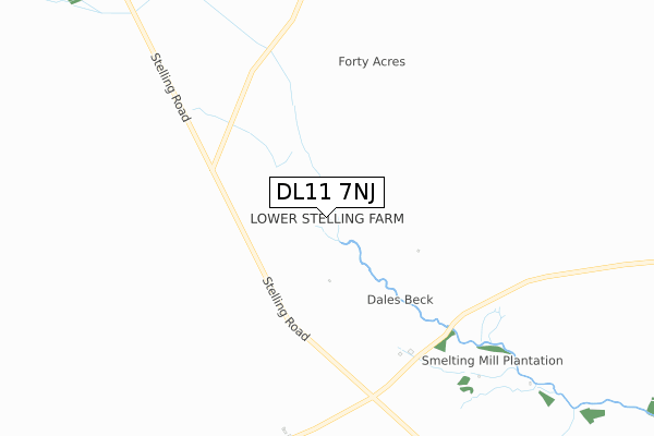 DL11 7NJ map - small scale - OS Open Zoomstack (Ordnance Survey)