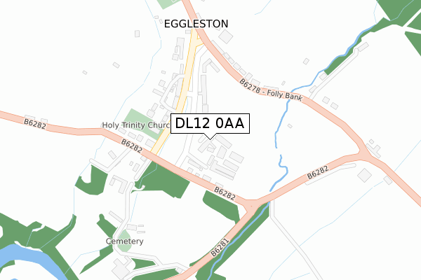 DL12 0AA map - large scale - OS Open Zoomstack (Ordnance Survey)