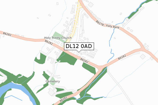 DL12 0AD map - large scale - OS Open Zoomstack (Ordnance Survey)