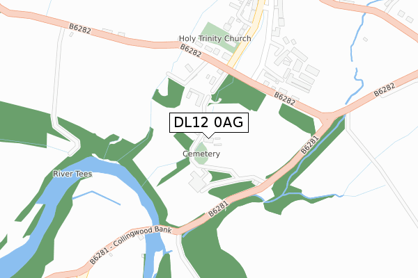 DL12 0AG map - large scale - OS Open Zoomstack (Ordnance Survey)