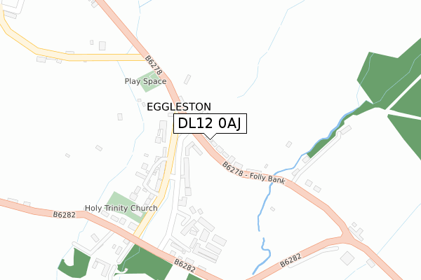 DL12 0AJ map - large scale - OS Open Zoomstack (Ordnance Survey)