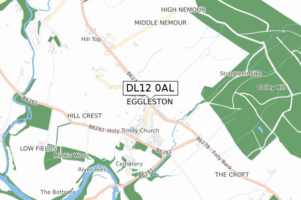 DL12 0AL map - small scale - OS Open Zoomstack (Ordnance Survey)