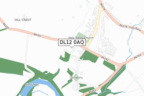 DL12 0AQ map - large scale - OS Open Zoomstack (Ordnance Survey)