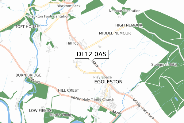 DL12 0AS map - small scale - OS Open Zoomstack (Ordnance Survey)