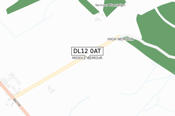 DL12 0AT map - large scale - OS Open Zoomstack (Ordnance Survey)