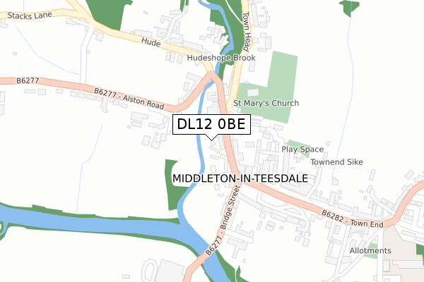 DL12 0BE map - large scale - OS Open Zoomstack (Ordnance Survey)