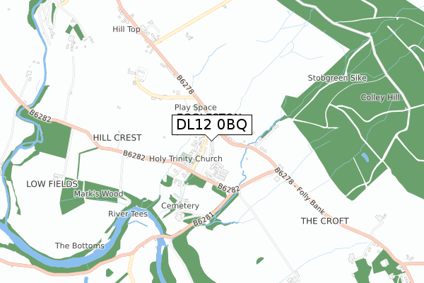 DL12 0BQ map - small scale - OS Open Zoomstack (Ordnance Survey)