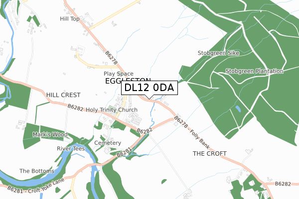 DL12 0DA map - small scale - OS Open Zoomstack (Ordnance Survey)