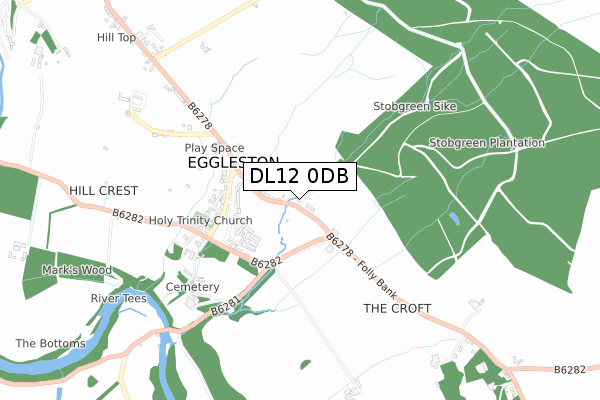 DL12 0DB map - small scale - OS Open Zoomstack (Ordnance Survey)