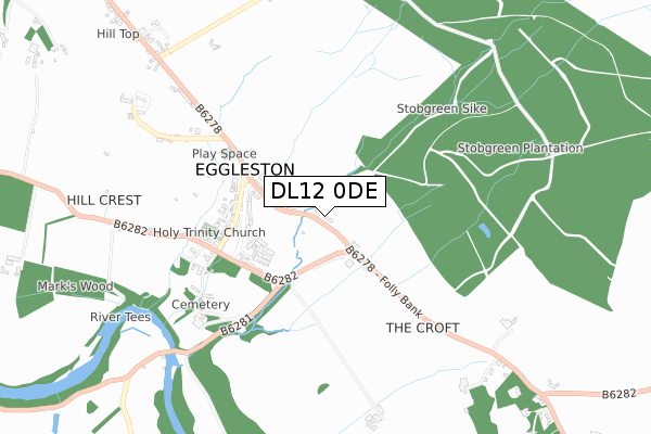 DL12 0DE map - small scale - OS Open Zoomstack (Ordnance Survey)