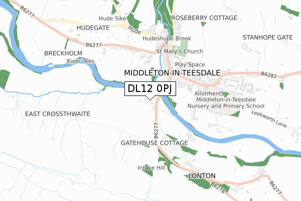 DL12 0PJ map - small scale - OS Open Zoomstack (Ordnance Survey)