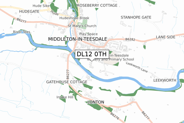 DL12 0TH map - small scale - OS Open Zoomstack (Ordnance Survey)