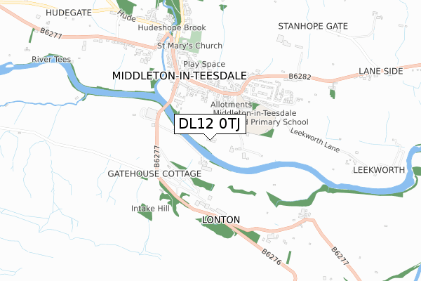 DL12 0TJ map - small scale - OS Open Zoomstack (Ordnance Survey)