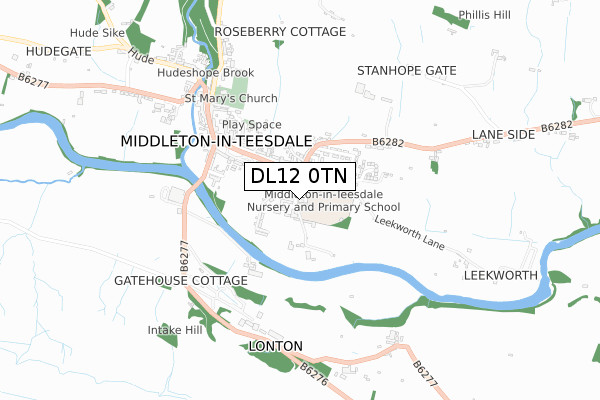 DL12 0TN map - small scale - OS Open Zoomstack (Ordnance Survey)