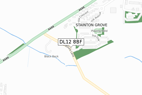 DL12 8BF map - large scale - OS Open Zoomstack (Ordnance Survey)