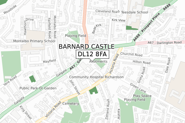 DL12 8FA map - large scale - OS Open Zoomstack (Ordnance Survey)