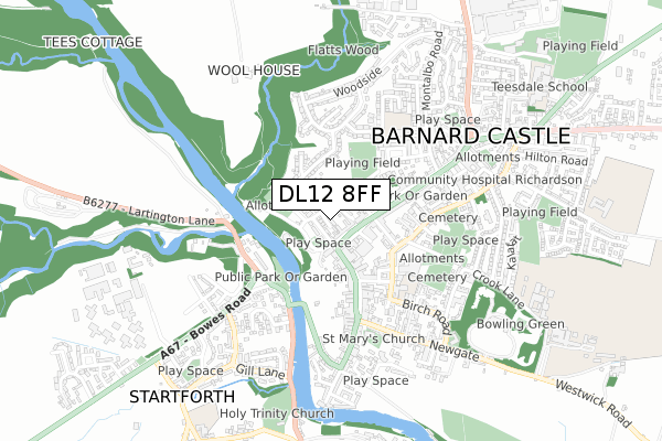 DL12 8FF map - small scale - OS Open Zoomstack (Ordnance Survey)