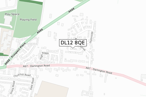 DL12 8QE map - large scale - OS Open Zoomstack (Ordnance Survey)