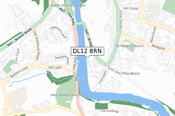 DL12 8RN map - large scale - OS Open Zoomstack (Ordnance Survey)