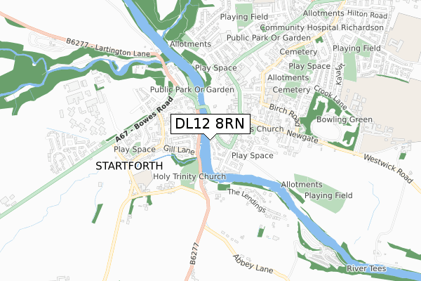 DL12 8RN map - small scale - OS Open Zoomstack (Ordnance Survey)