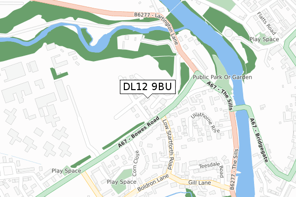 DL12 9BU map - large scale - OS Open Zoomstack (Ordnance Survey)