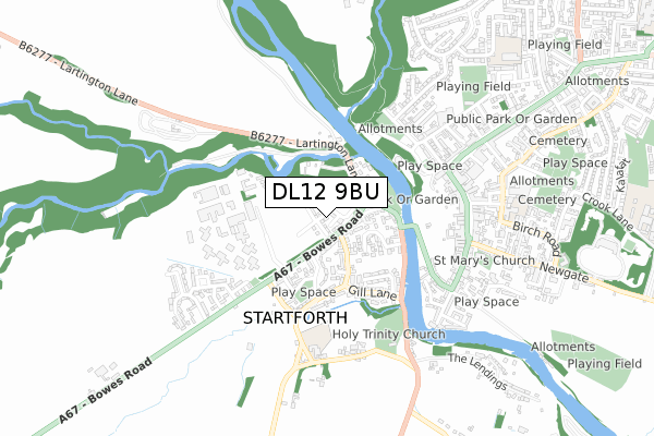 DL12 9BU map - small scale - OS Open Zoomstack (Ordnance Survey)