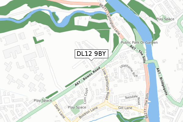 DL12 9BY map - large scale - OS Open Zoomstack (Ordnance Survey)