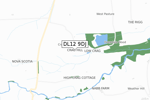 DL12 9DJ map - small scale - OS Open Zoomstack (Ordnance Survey)