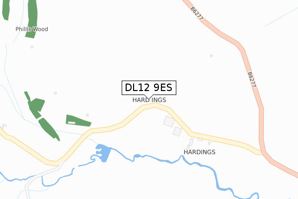 DL12 9ES map - large scale - OS Open Zoomstack (Ordnance Survey)