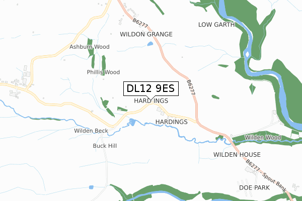 DL12 9ES map - small scale - OS Open Zoomstack (Ordnance Survey)