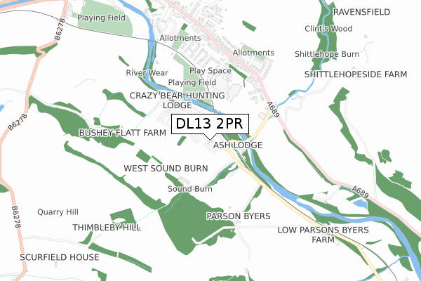 DL13 2PR map - small scale - OS Open Zoomstack (Ordnance Survey)