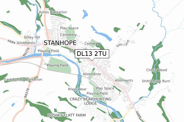 DL13 2TU map - small scale - OS Open Zoomstack (Ordnance Survey)