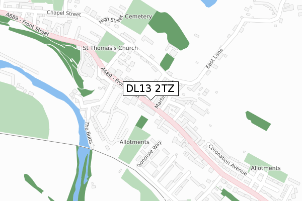 DL13 2TZ map - large scale - OS Open Zoomstack (Ordnance Survey)