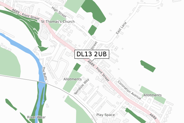 DL13 2UB map - large scale - OS Open Zoomstack (Ordnance Survey)