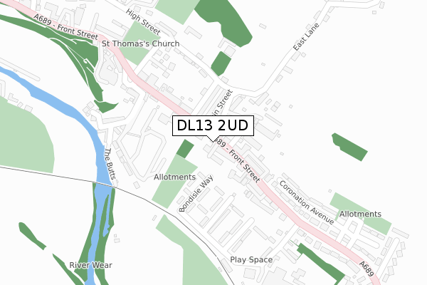 DL13 2UD map - large scale - OS Open Zoomstack (Ordnance Survey)