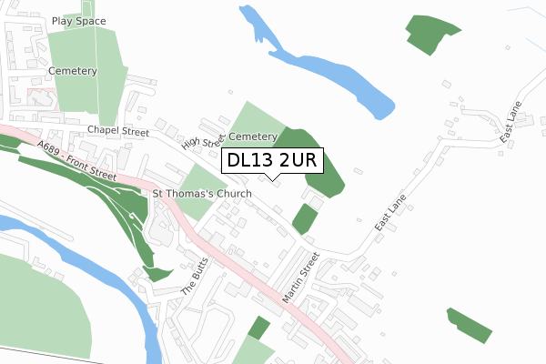 DL13 2UR map - large scale - OS Open Zoomstack (Ordnance Survey)