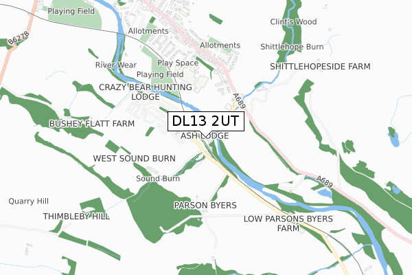 DL13 2UT map - small scale - OS Open Zoomstack (Ordnance Survey)