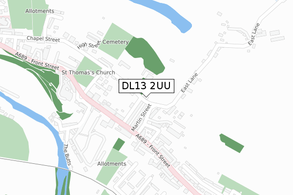 DL13 2UU map - large scale - OS Open Zoomstack (Ordnance Survey)