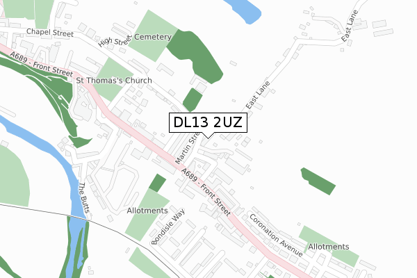 DL13 2UZ map - large scale - OS Open Zoomstack (Ordnance Survey)