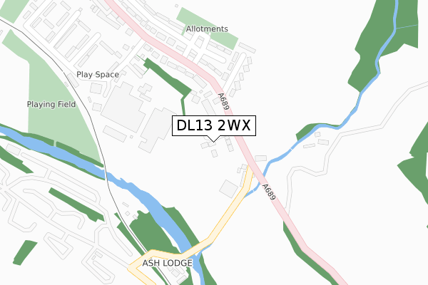 DL13 2WX map - large scale - OS Open Zoomstack (Ordnance Survey)