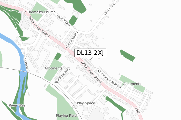 DL13 2XJ map - large scale - OS Open Zoomstack (Ordnance Survey)