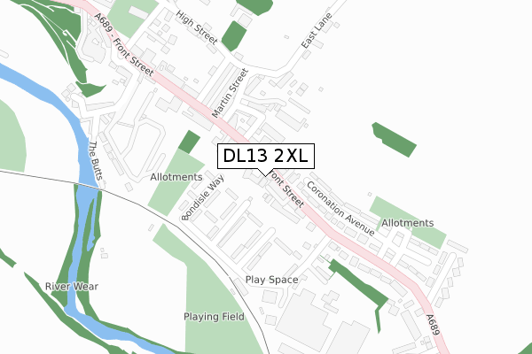 DL13 2XL map - large scale - OS Open Zoomstack (Ordnance Survey)