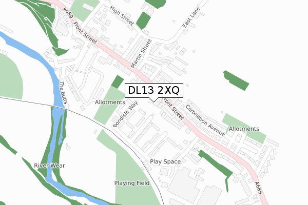 DL13 2XQ map - large scale - OS Open Zoomstack (Ordnance Survey)