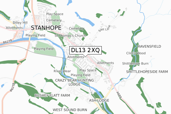 DL13 2XQ map - small scale - OS Open Zoomstack (Ordnance Survey)