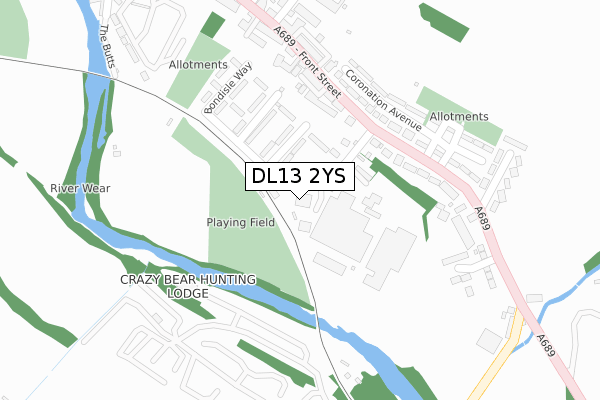 DL13 2YS map - large scale - OS Open Zoomstack (Ordnance Survey)