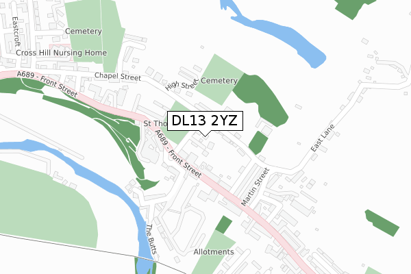 DL13 2YZ map - large scale - OS Open Zoomstack (Ordnance Survey)