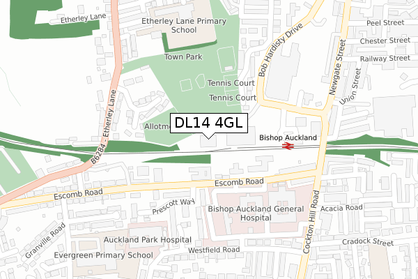 DL14 4GL map - large scale - OS Open Zoomstack (Ordnance Survey)