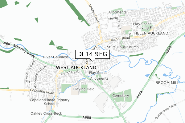 DL14 9FG map - small scale - OS Open Zoomstack (Ordnance Survey)